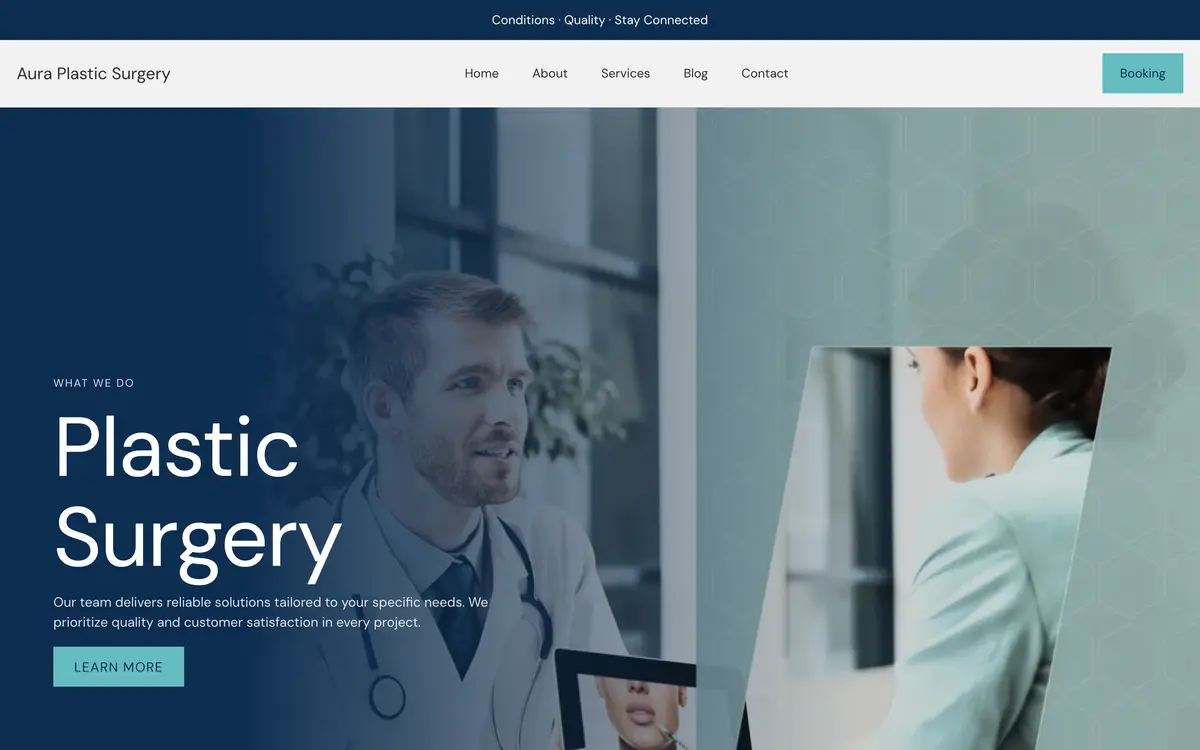 Aura Plastic Surgery หน้าจอแรกของเว็บไซต์