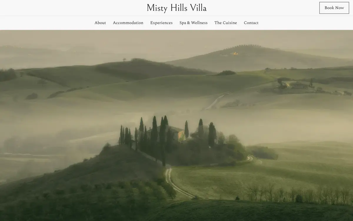 Misty Hills Villa หน้าจอแรกของเว็บไซต์