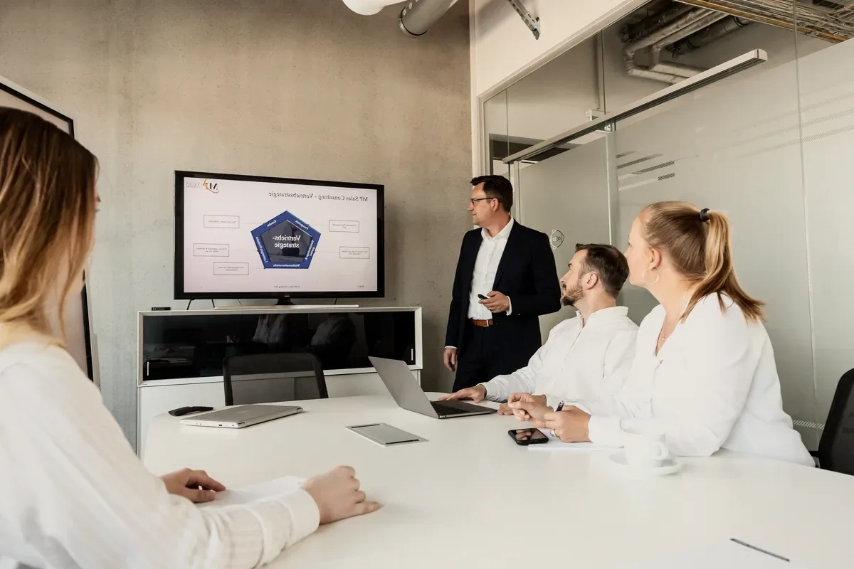 A presentation in a meeting room.