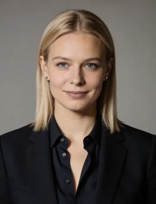 A woman in a navy shirt.