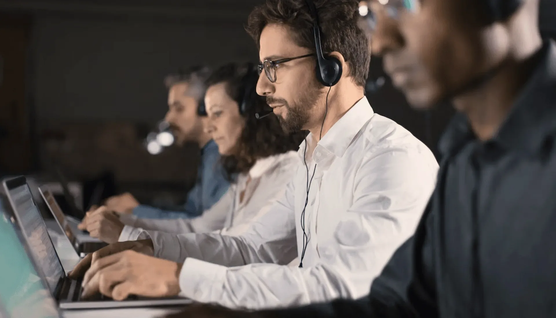 A support desk with headsets.