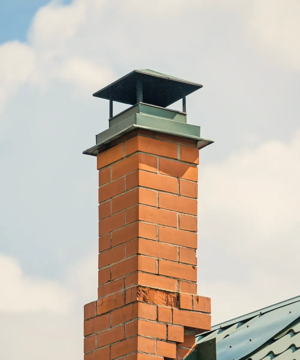 A brick chimney with a metal cap.