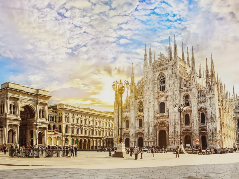 The cathedral of Milan and its square.