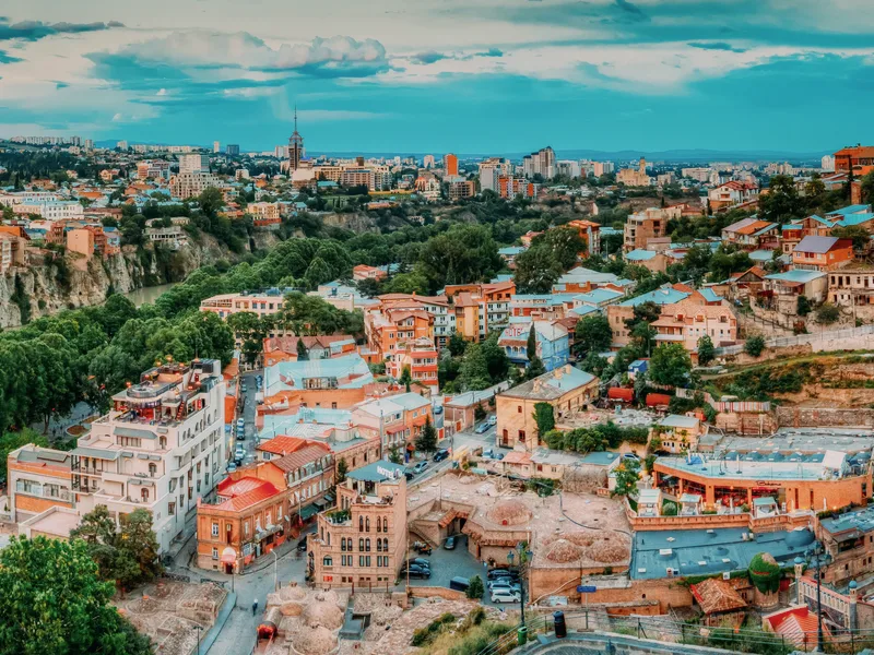 The coloured roofs of old Tbilisi, seen from above.