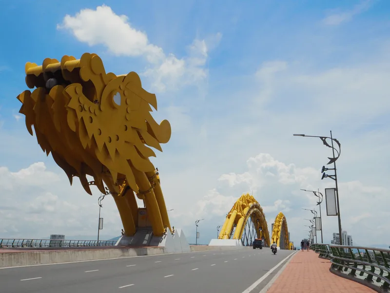 The golden dragon's head of the Dragon Bridge in Da Nang.