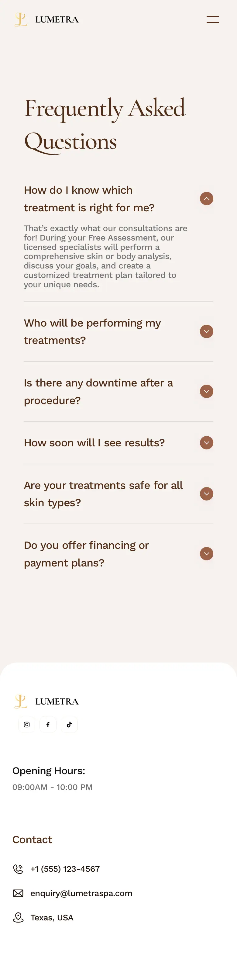 The whole Lumetra FAQ page