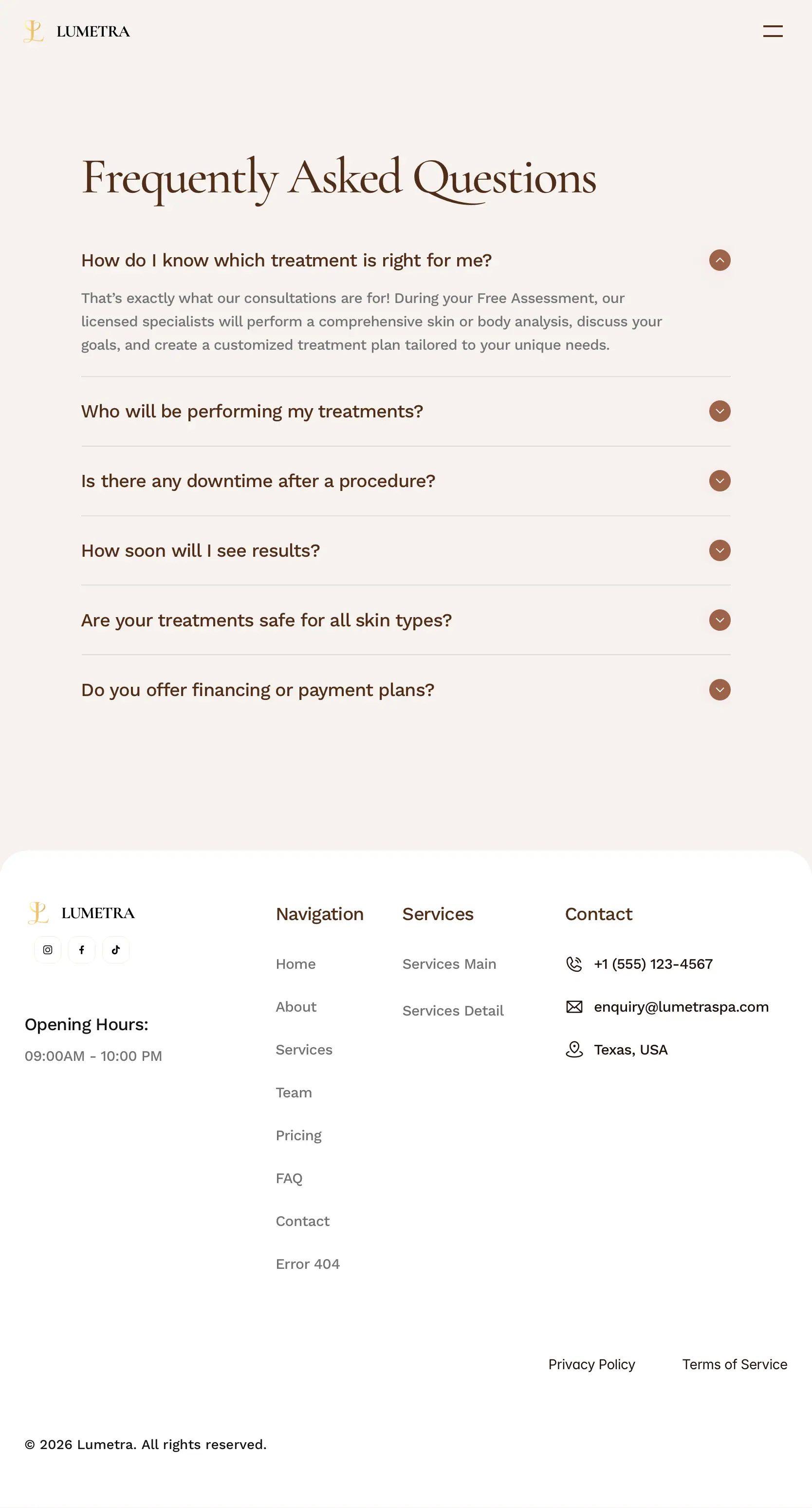 The whole Lumetra FAQ page