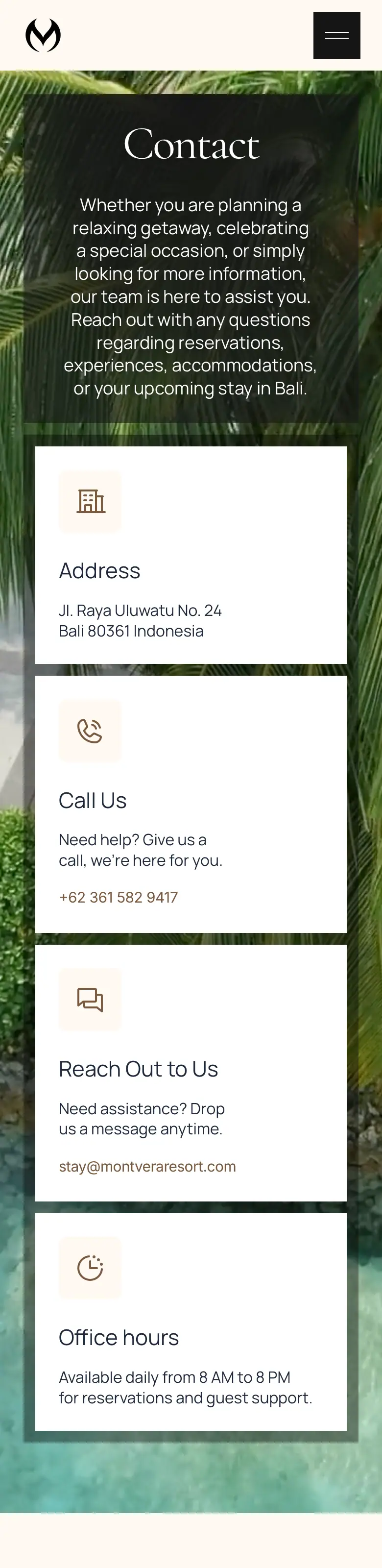 The whole Montvera Contact page