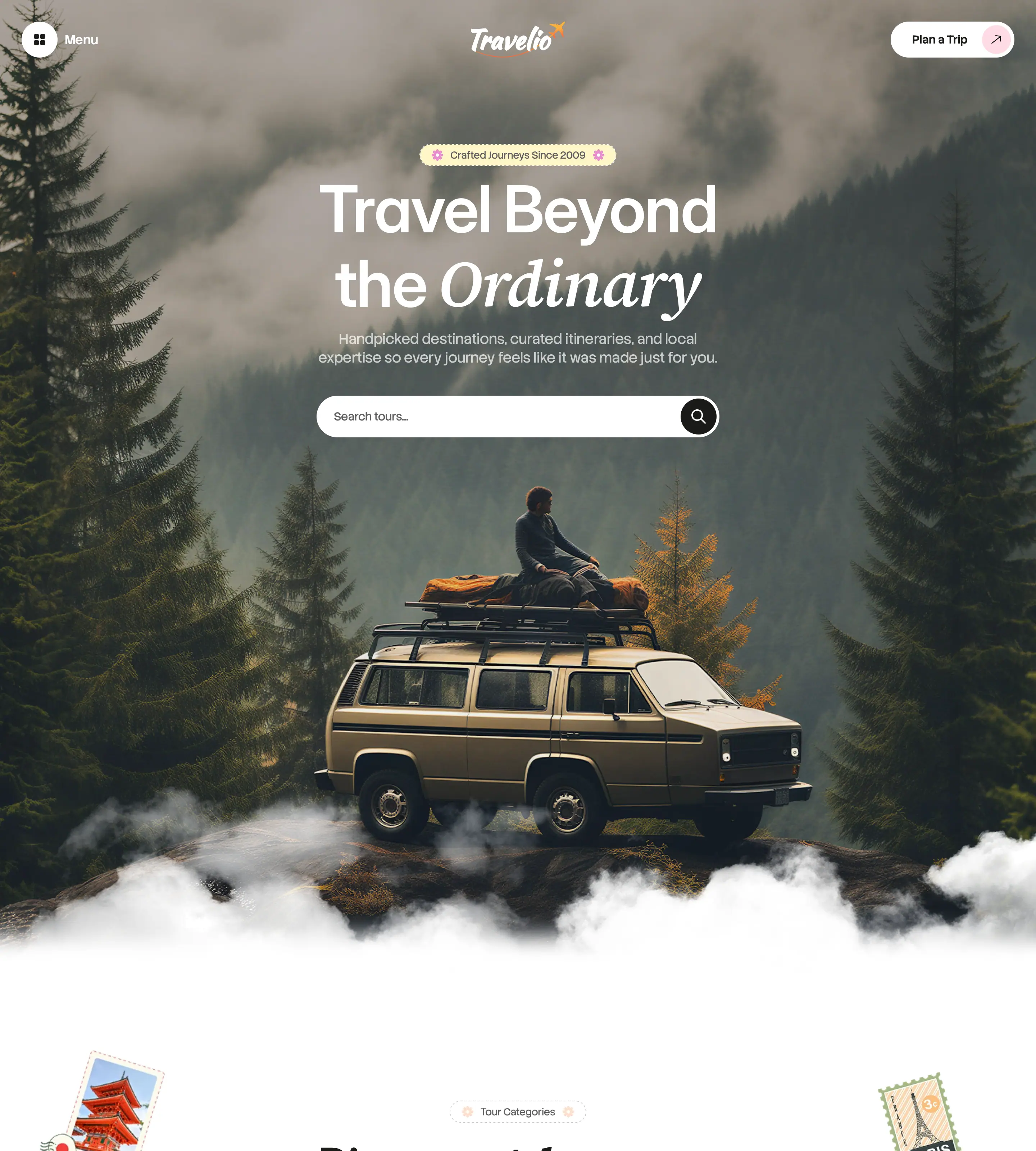 The whole Travelio home page