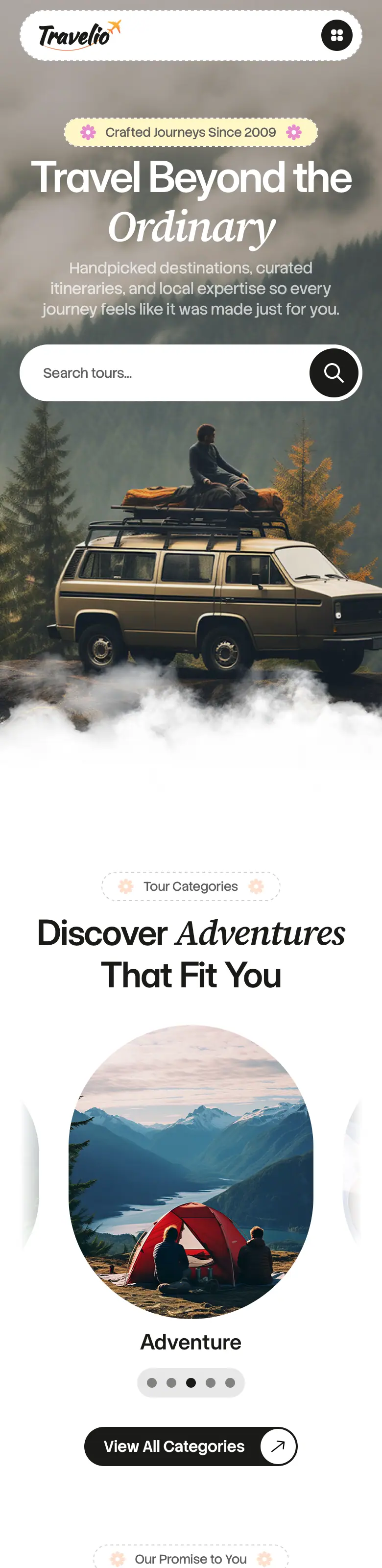 The whole Travelio home page