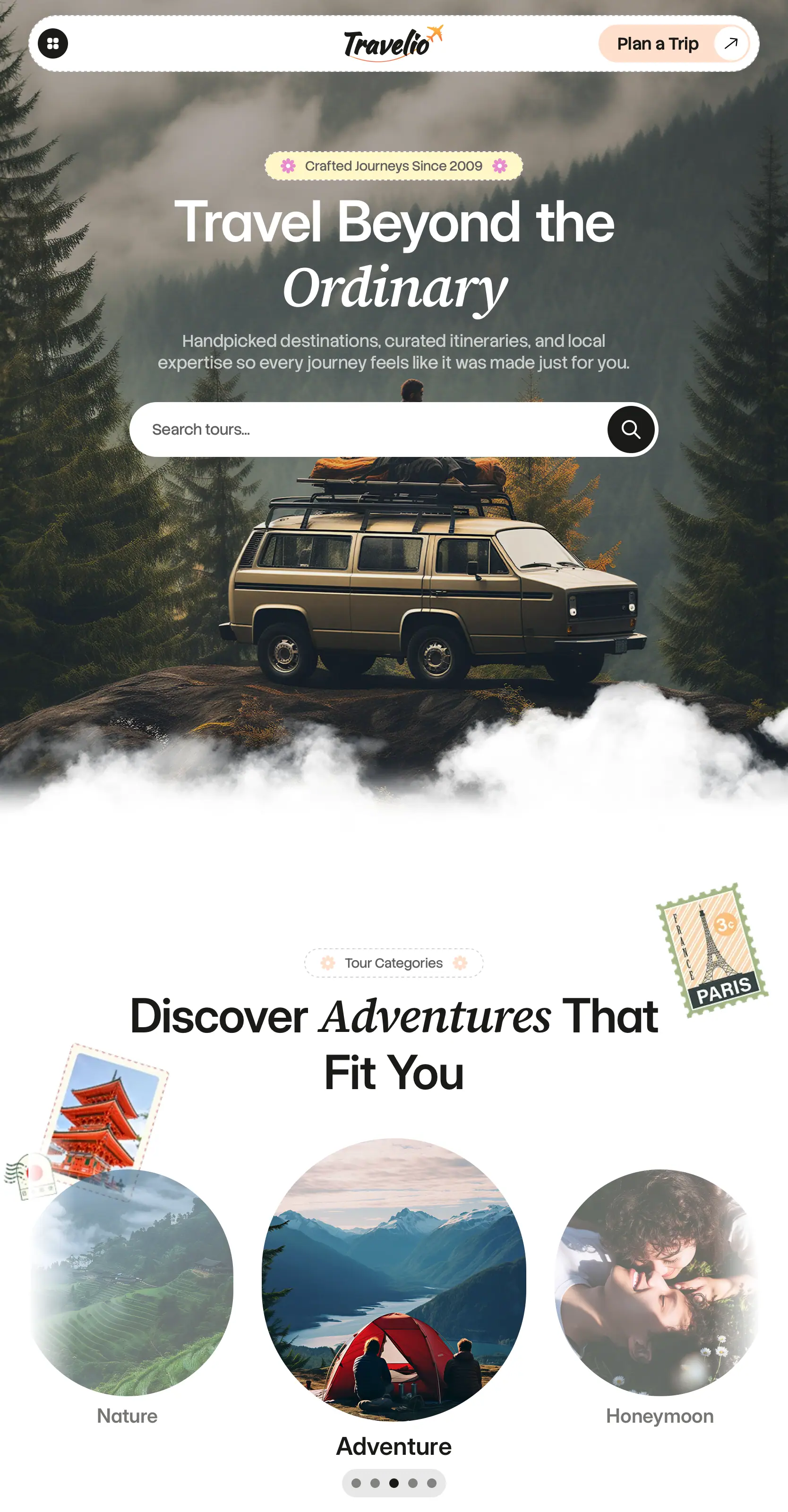 The whole Travelio home page