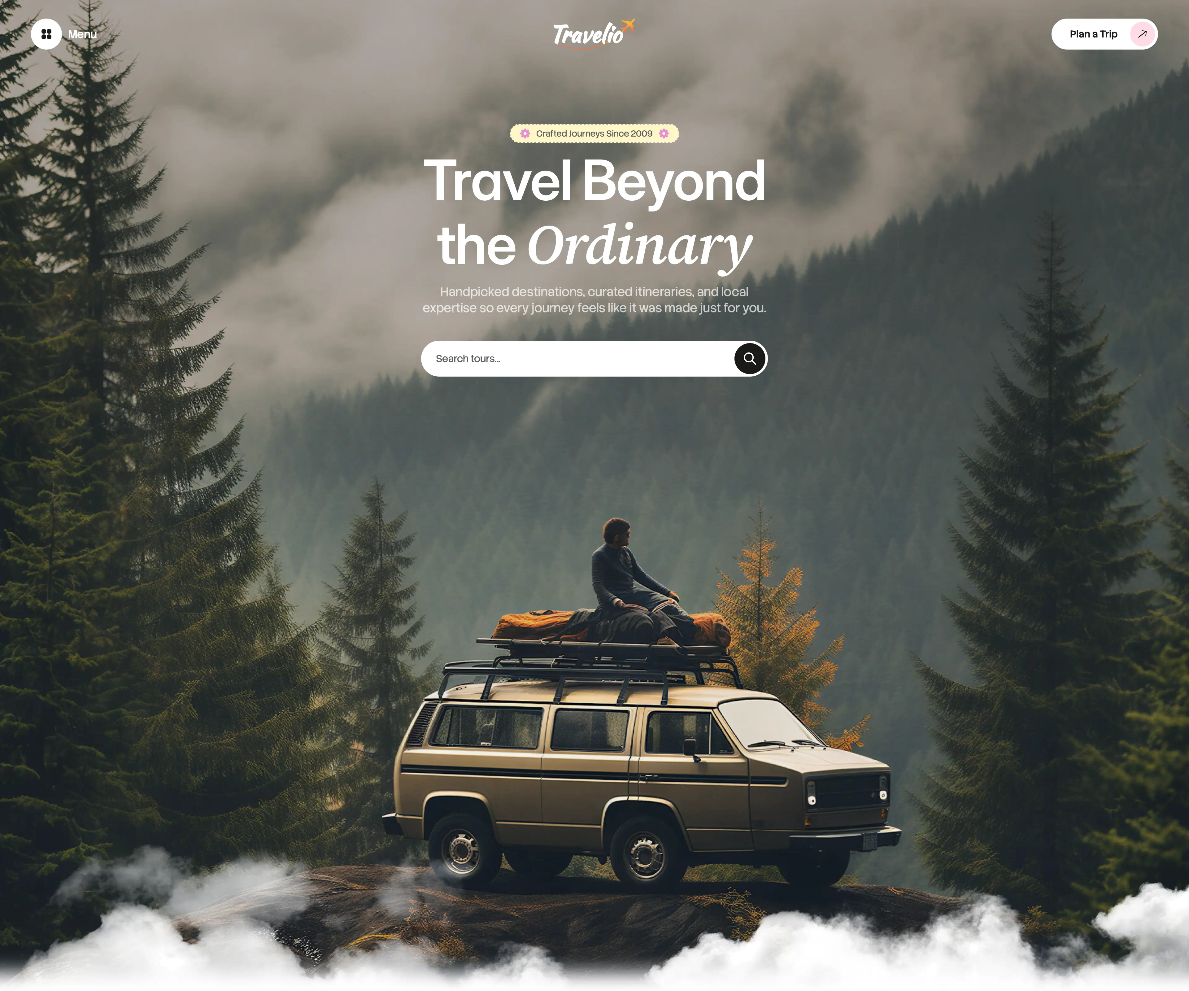 The whole Travelio home page